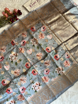 Powder Blue Floral Digital Print Banaras Lightweight Pure SIlk