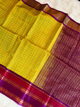 Yellow/magent SECO Kanjeevaram pure Silk cotton Handloom Saree With Stitched Blouse AUS