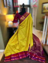 Yellow/magent SECO Kanjeevaram pure Silk cotton Handloom Saree With Stitched Blouse AUS