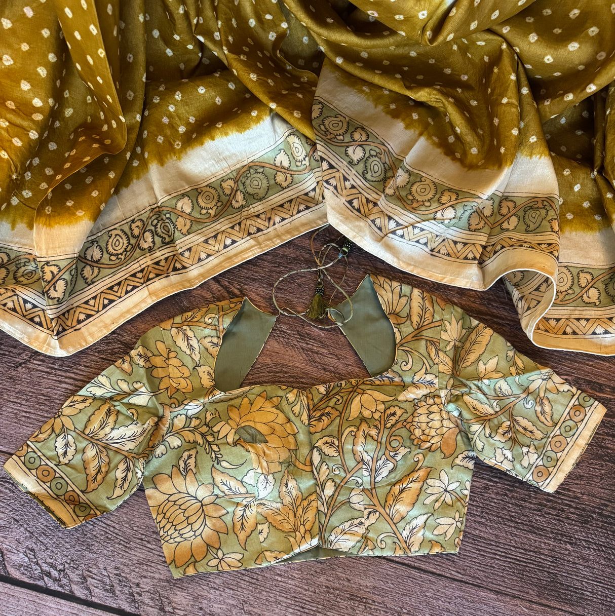 Rai Bandhej with Pen Kalamkari on Gachi Tussar