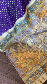 Rai Bandhej with Pen Kalamkari on Gachi Tussar
