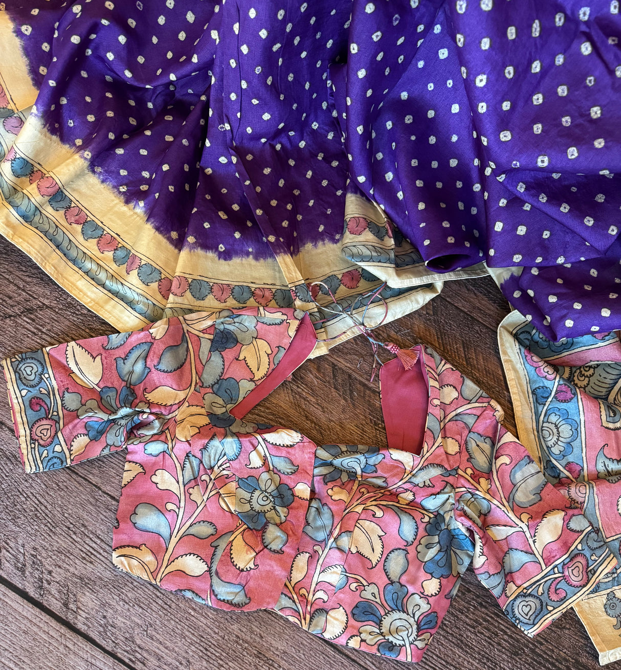 Rai Bandhej with Pen Kalamkari on Gachi Tussar