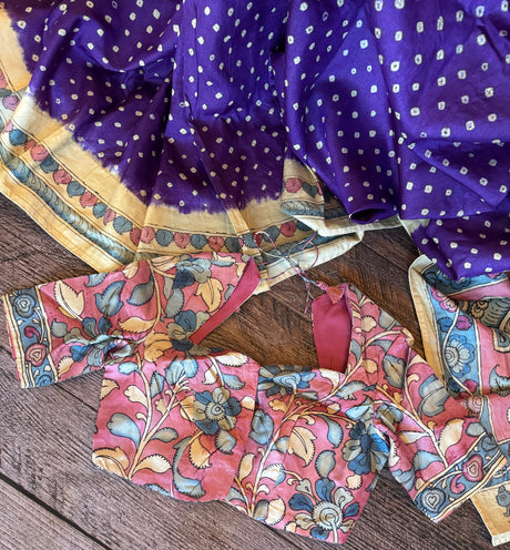 Rai Bandhej with Pen Kalamkari on Gachi Tussar