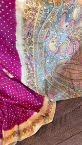 Rai Bandhej with Pen Kalamkari on Gachi Tussar