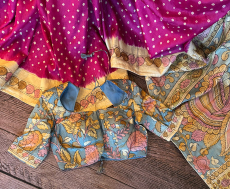 Rai Bandhej with Pen Kalamkari on Gachi Tussar