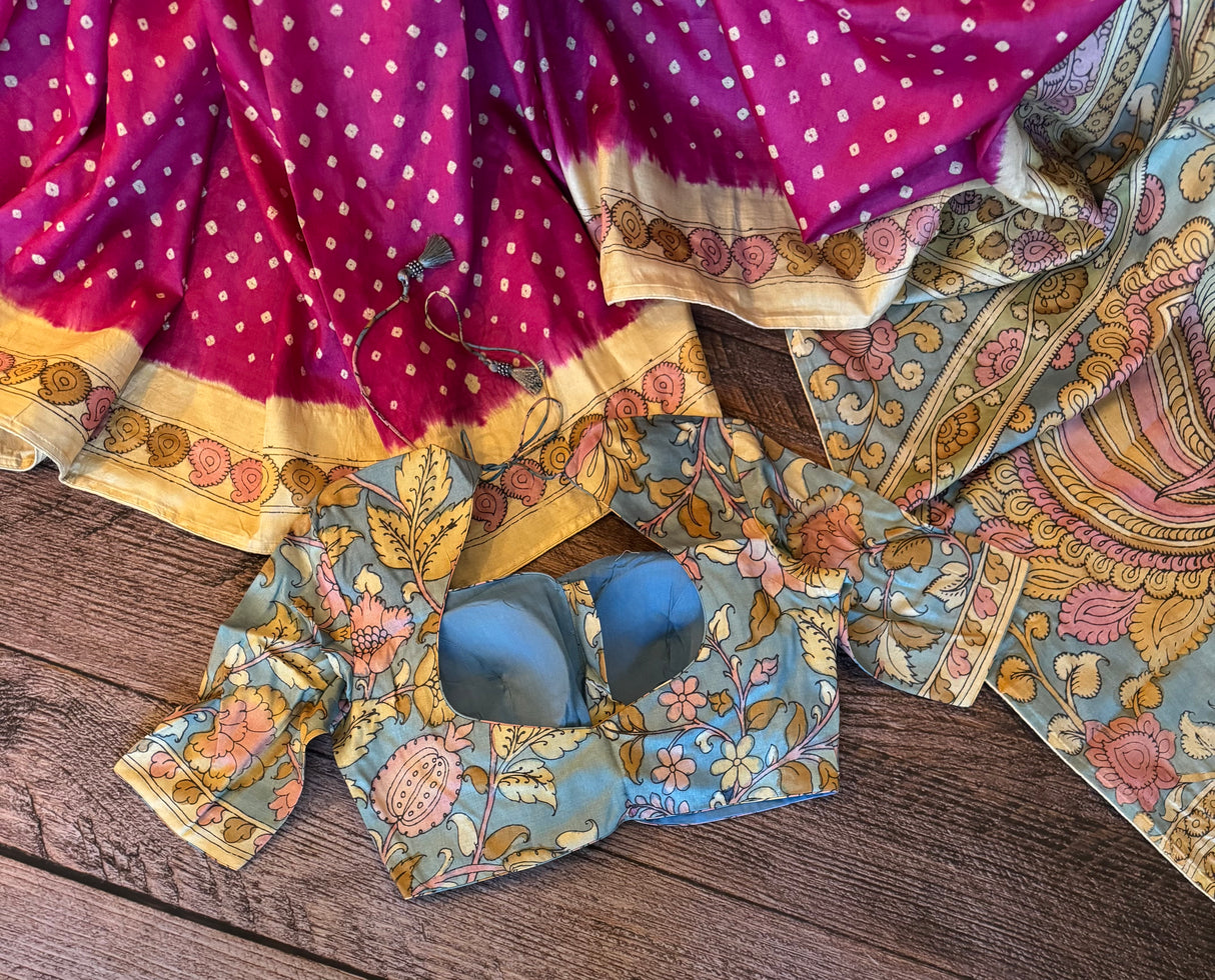 Rai Bandhej with Pen Kalamkari on Gachi Tussar