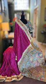 Rai Bandhej with Pen Kalamkari on Gachi Tussar