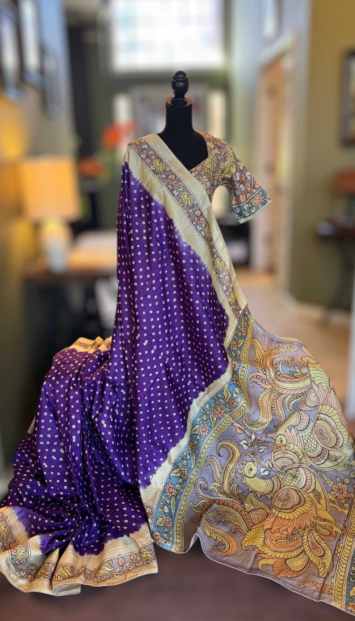 Rai Bandhej with Pen Kalamkari on Gachi Tussar