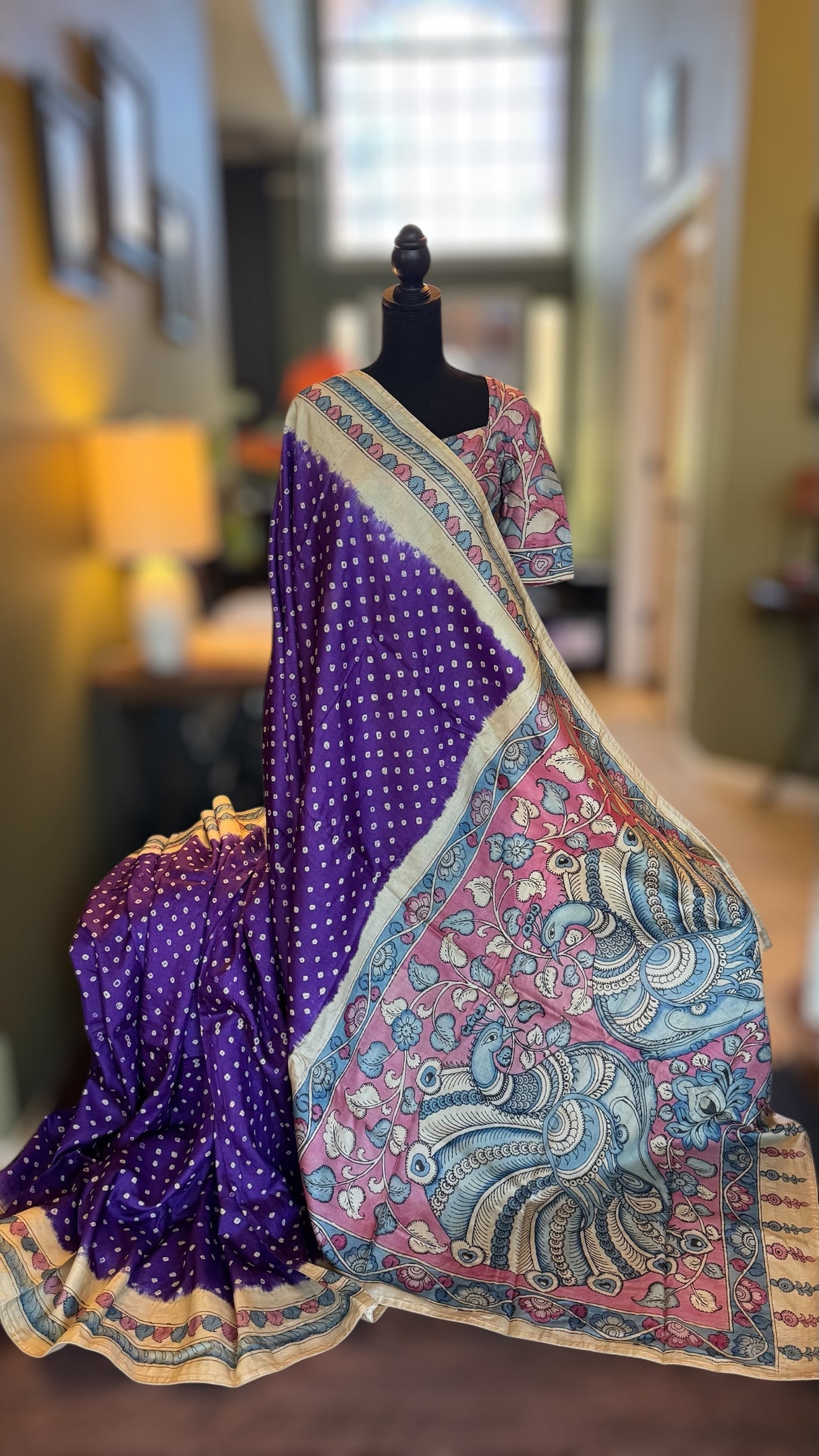 Rai Bandhej with Pen Kalamkari on Gachi Tussar