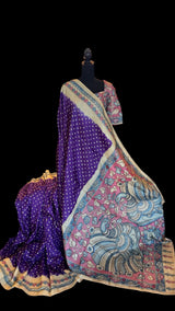 Rai Bandhej with Pen Kalamkari on Gachi Tussar