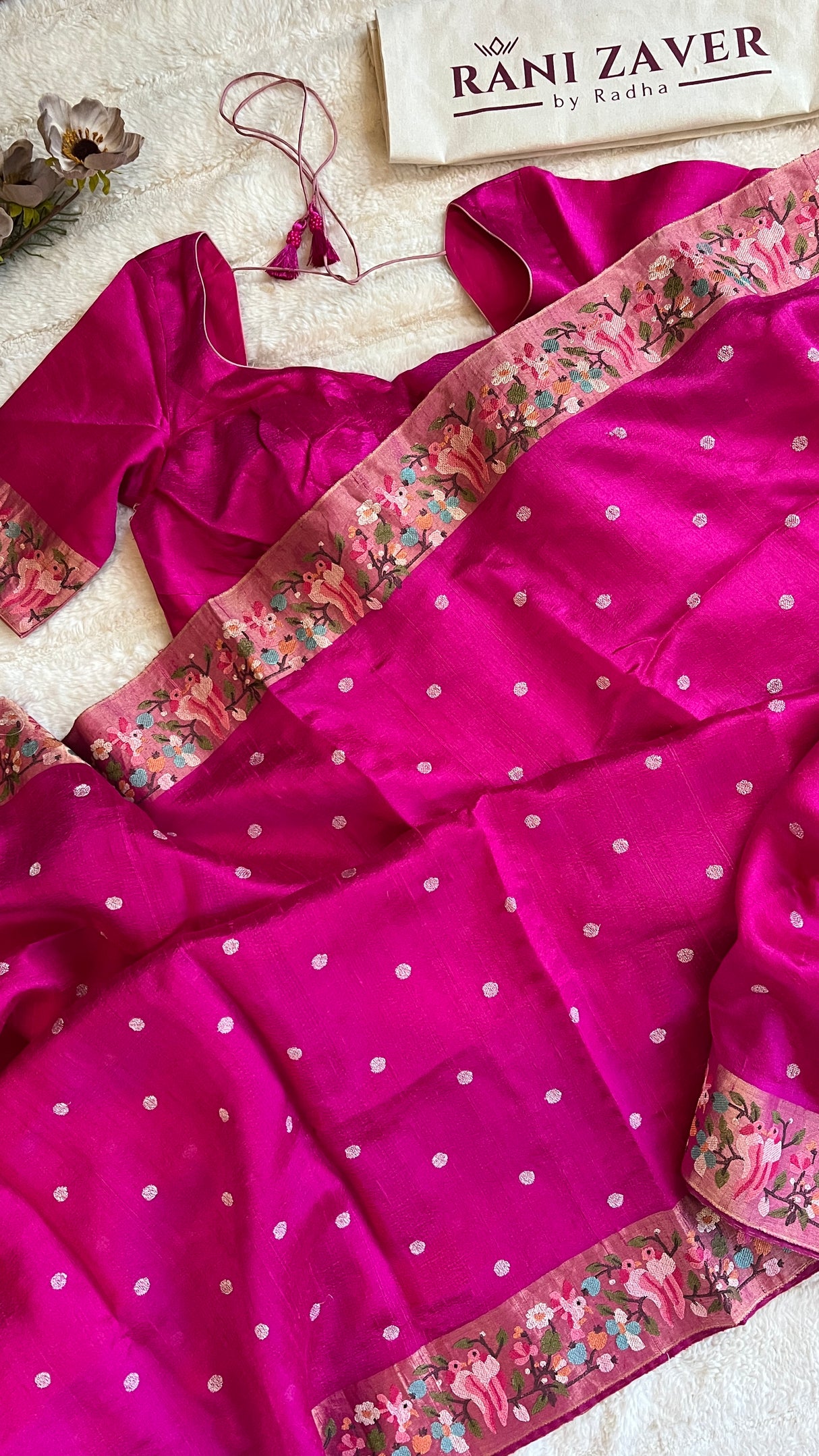 Rani Pink Embroidered Dupion Tussar Silk