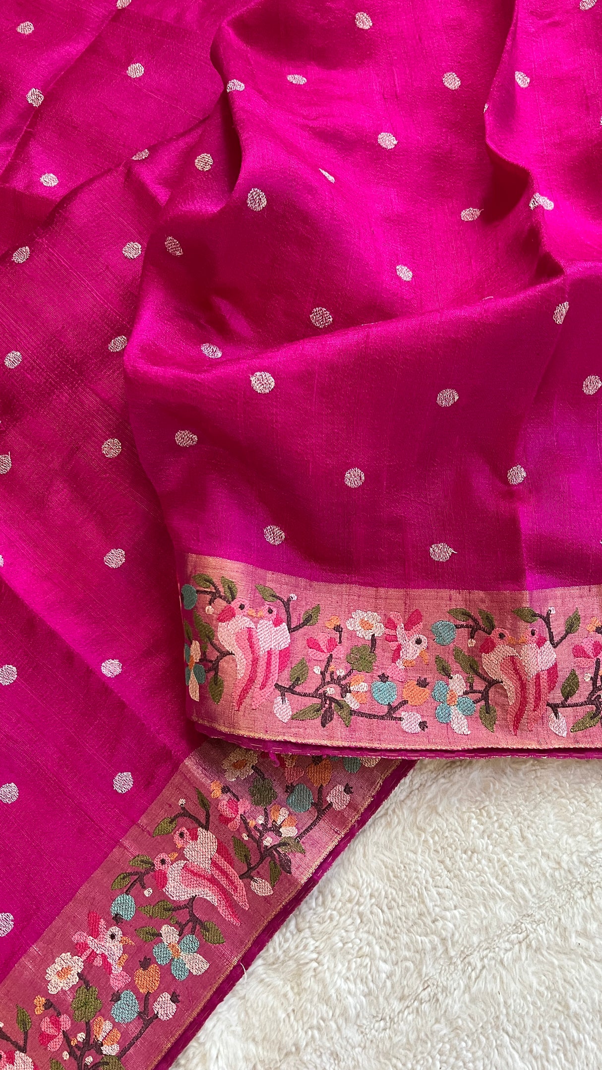 Rani Pink Embroidered Dupion Tussar Silk