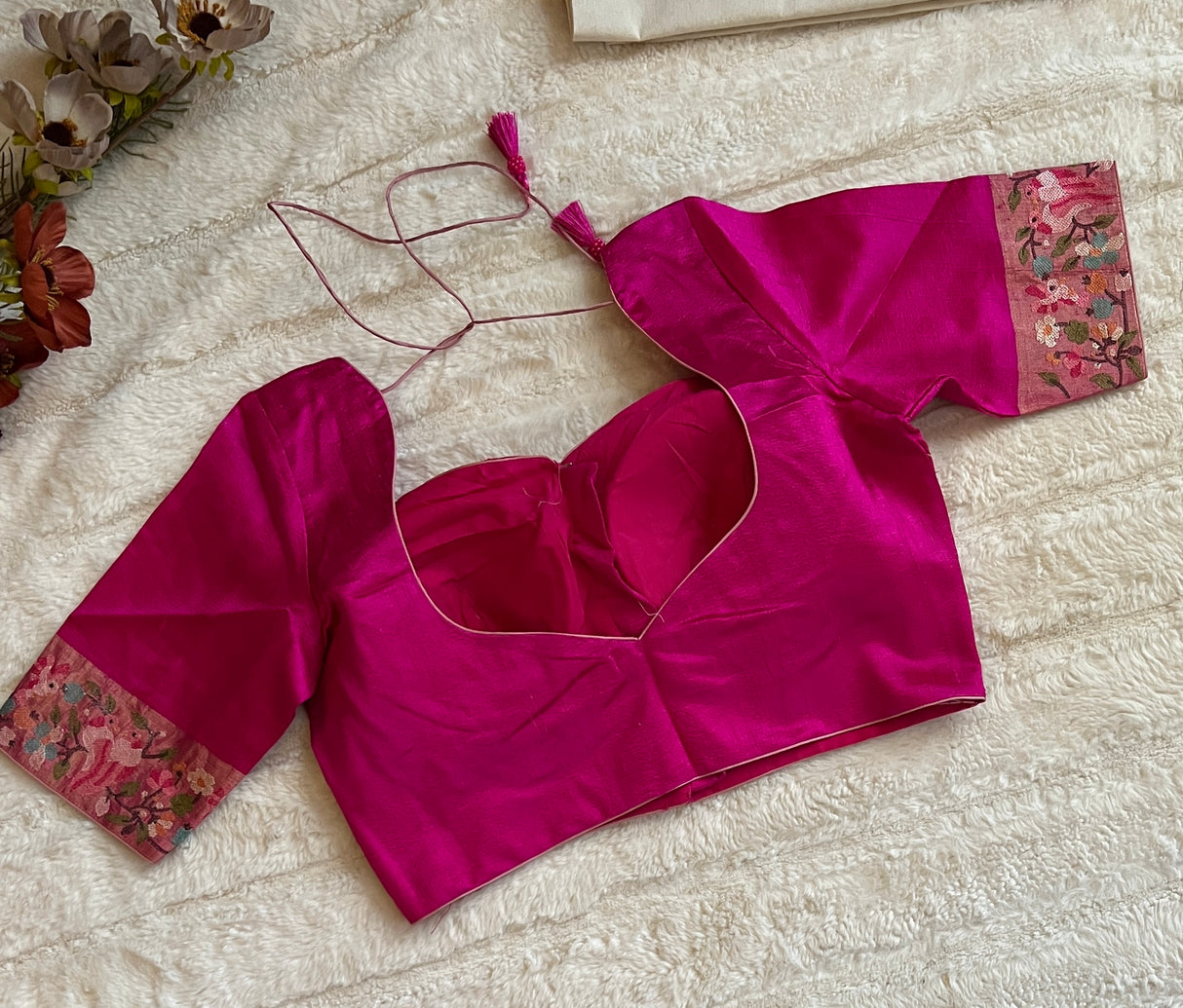 Rani Pink Embroidered Dupion Tussar Silk