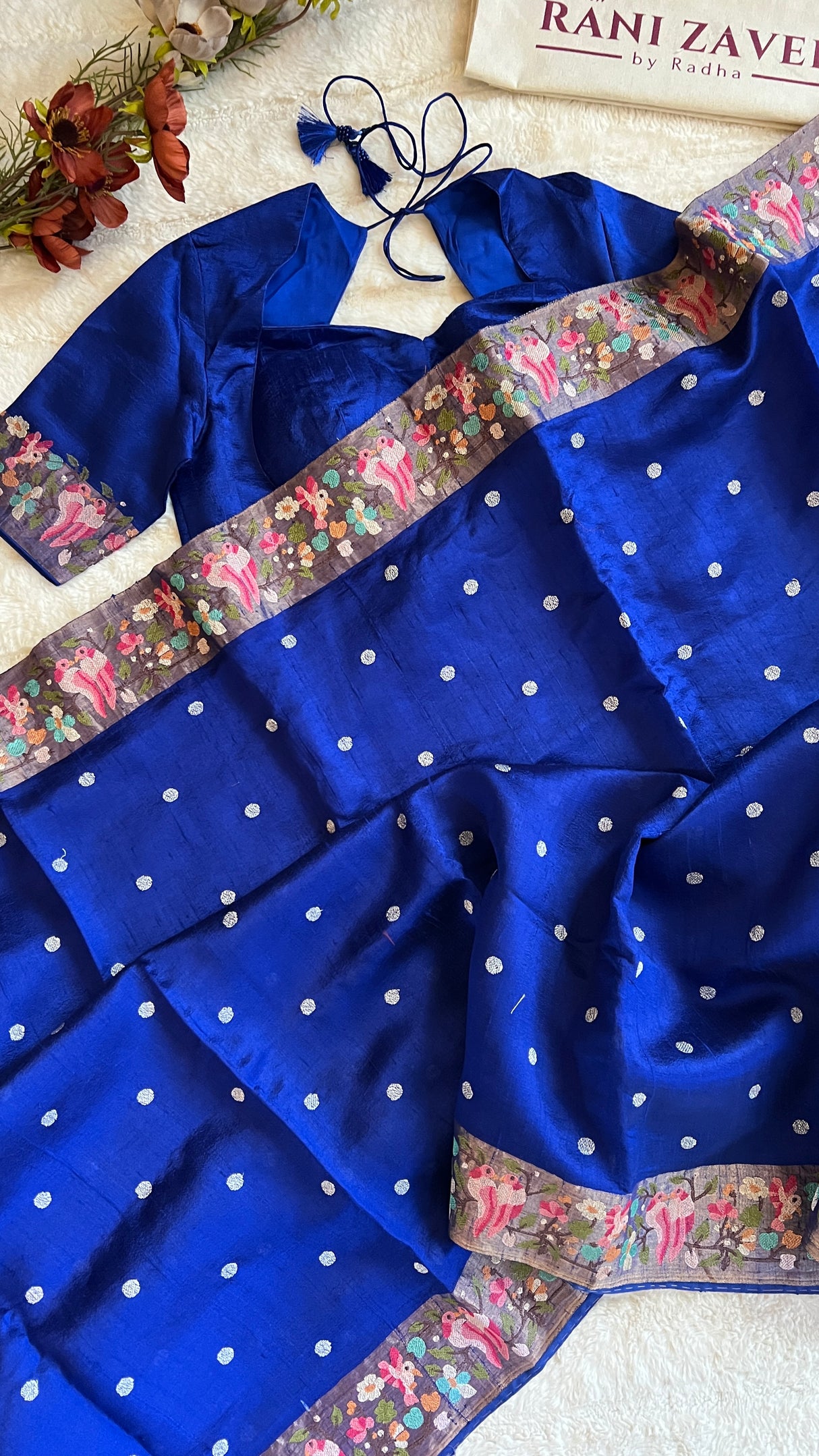 Royal Blue Embroidered Dupion Tussar Silk