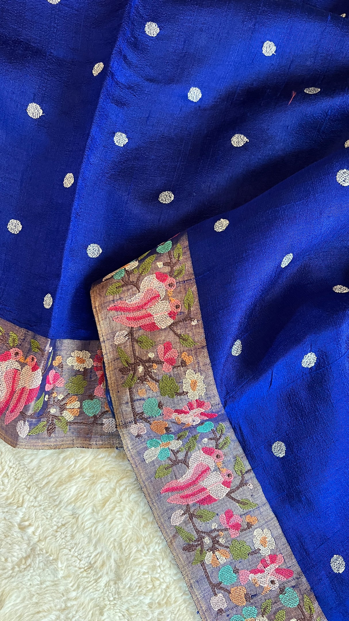 Royal Blue Embroidered Dupion Tussar Silk