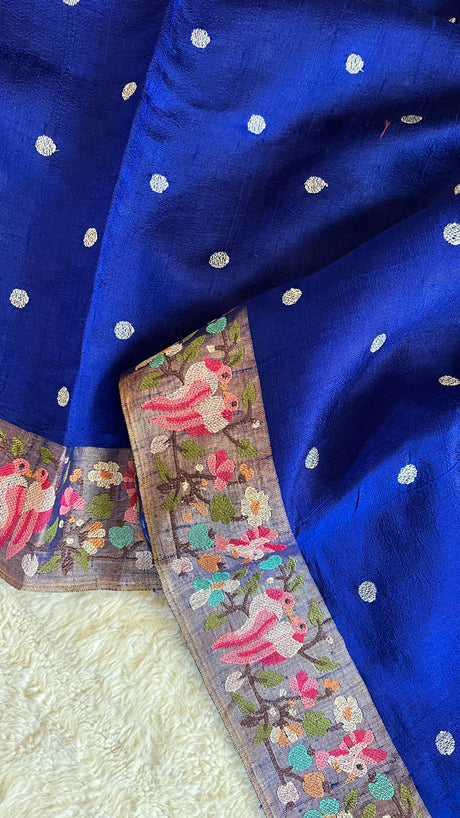 Royal Blue Embroidered Dupion Tussar Silk