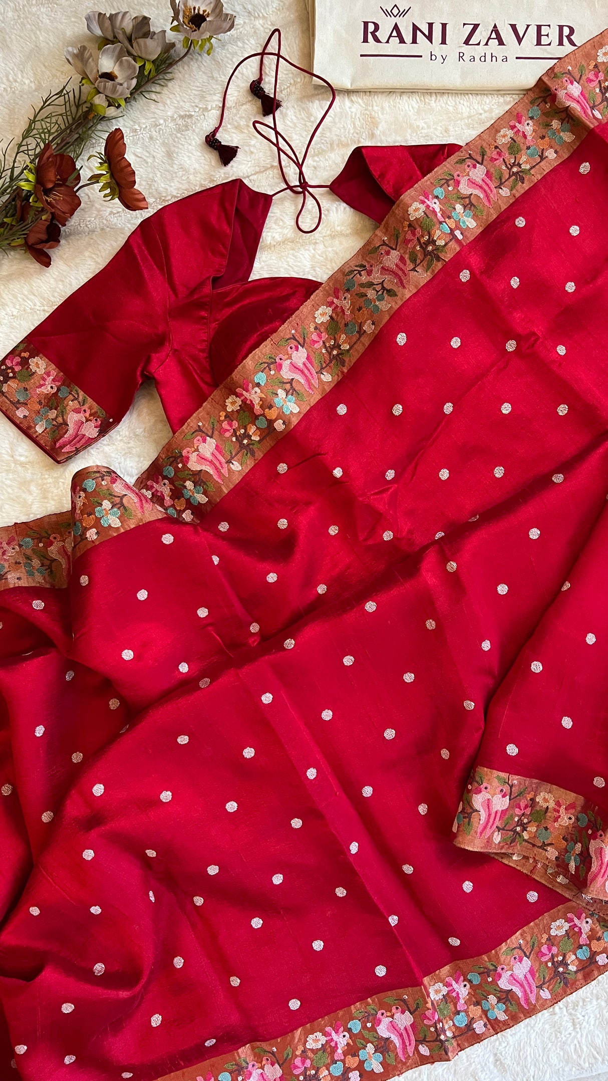 Red Embroidered Dupion Tussar Silk