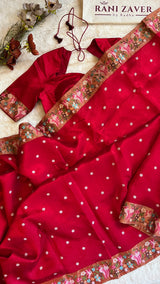 Red Embroidered Dupion Tussar Silk