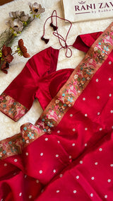 Red Embroidered Dupion Tussar Silk