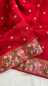 Red Embroidered Dupion Tussar Silk