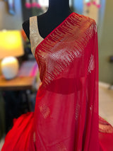 Soft sequence work pure Red Georgette Party Saree AUS