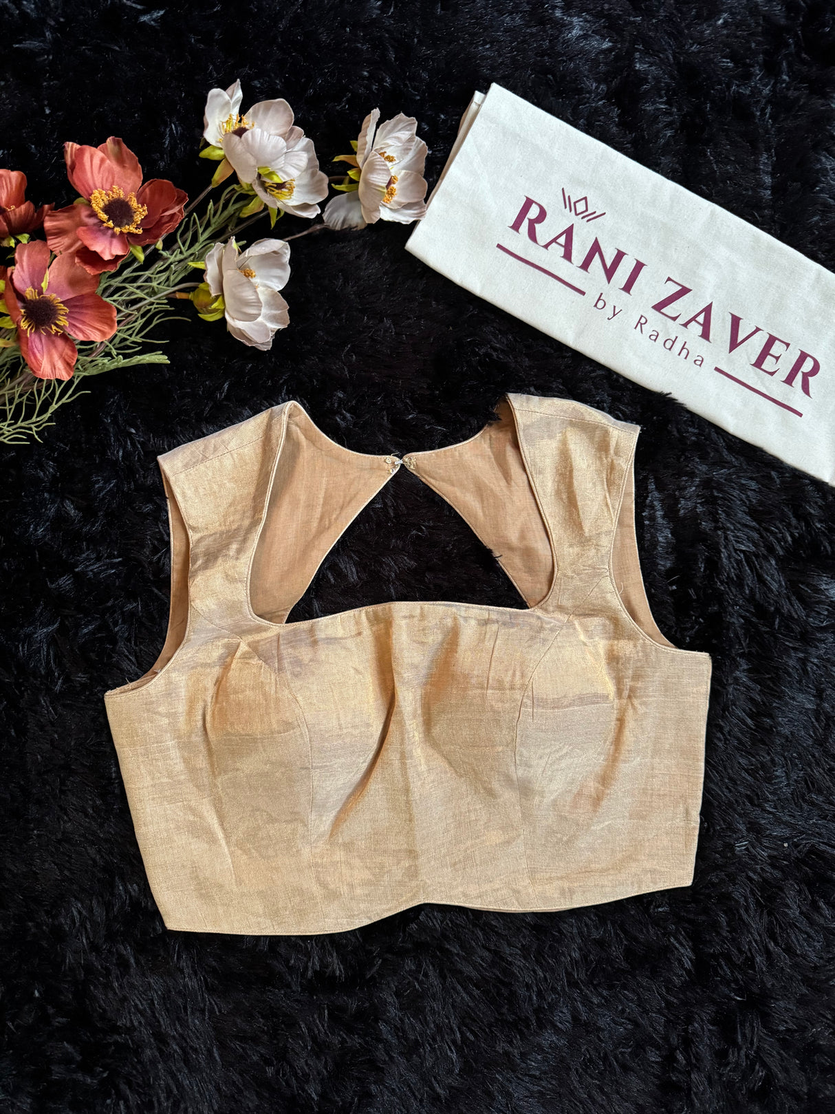 Beige Gold Tissue Sleeveless Blouse 34