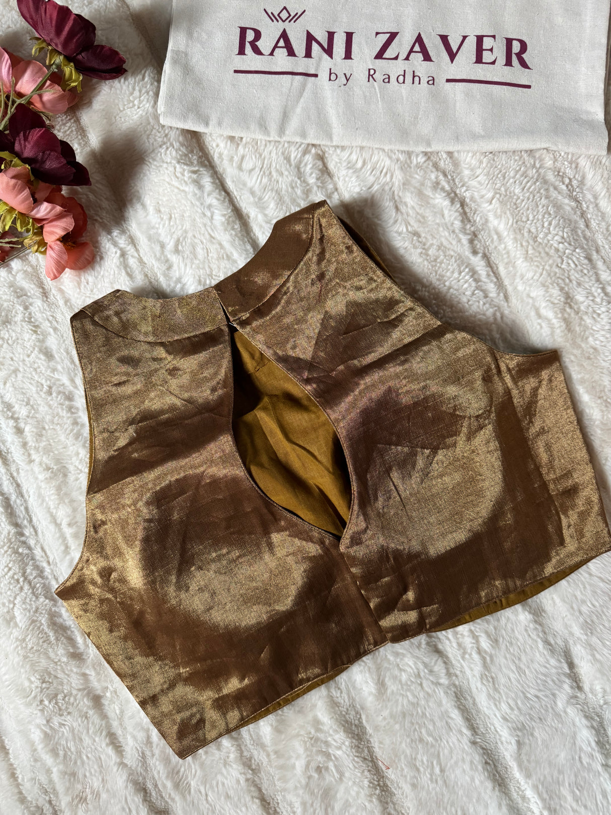 Antique Brass Gold Tissue  Blouse 36