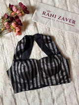 Black and Silver Stripes Tissue Halter Neck Blouse 36