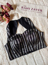 Black and Silver Stripes Tissue Halter Neck Blouse 38