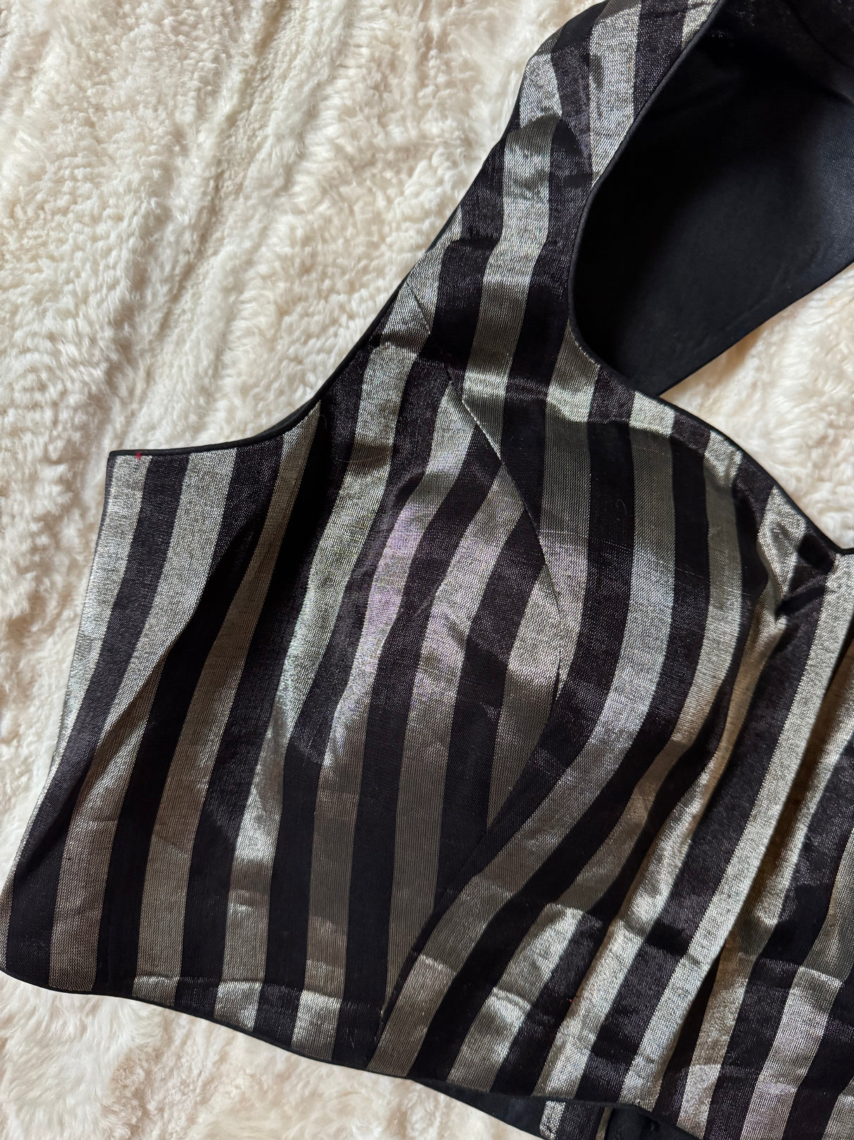 Black and Silver Stripes Tissue Halter Neck Blouse 38