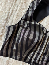 Black and Silver Stripes Tissue Halter Neck Blouse 38