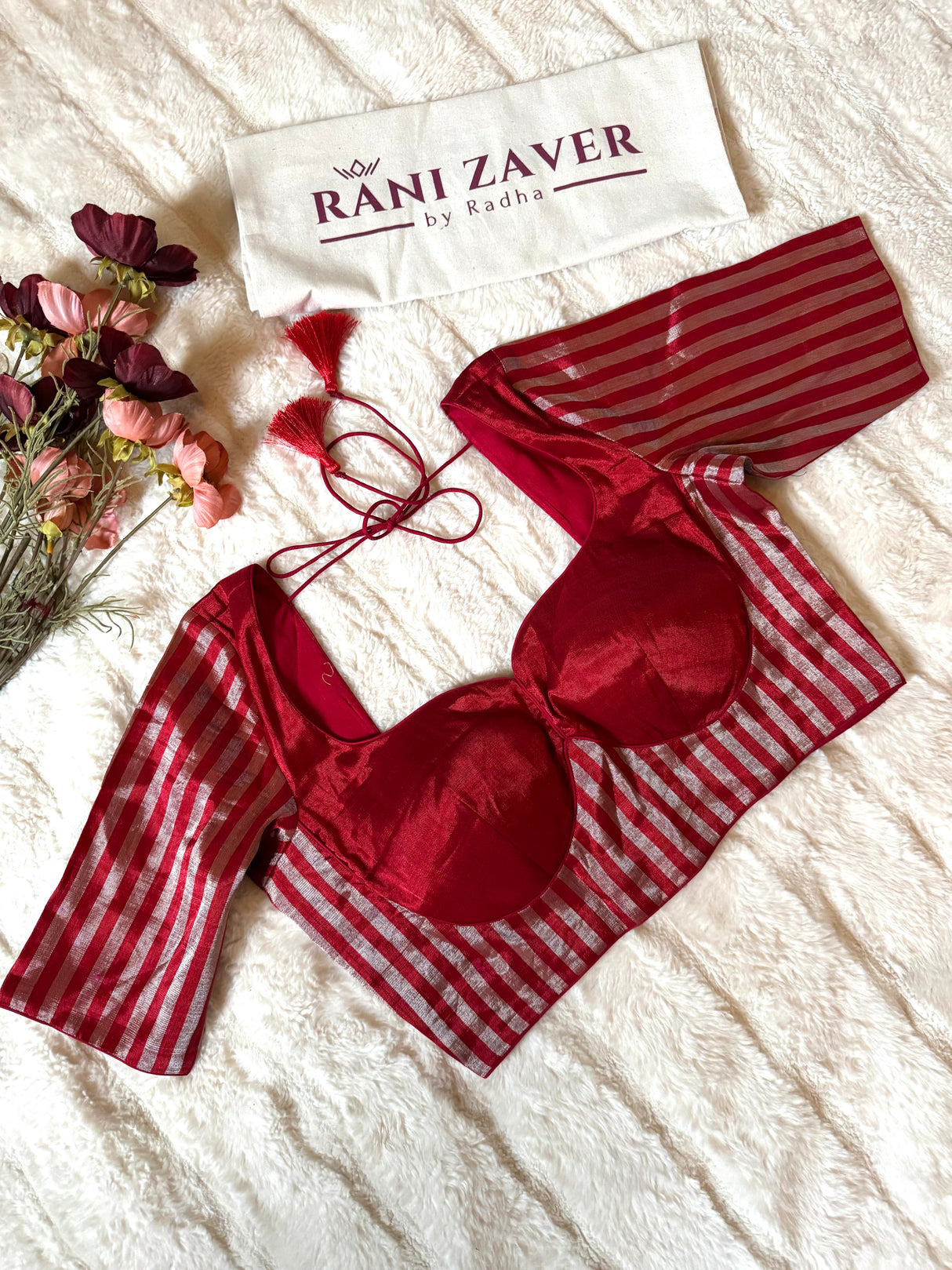 Red and Silver Stripes Tissue  Blouse 38 40