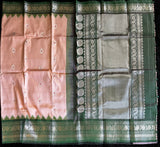 Pastel Pink/Bottle Green Silver Zari Gadwal Handloom Pure Silk