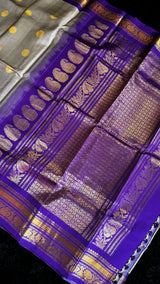 Grey/Purple Tiny Checks Gadwal Handloom Pure Silk