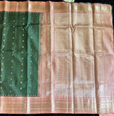 Forest Green/Peachy Pink Tiny Checks Gadwal Handloom Pure Silk