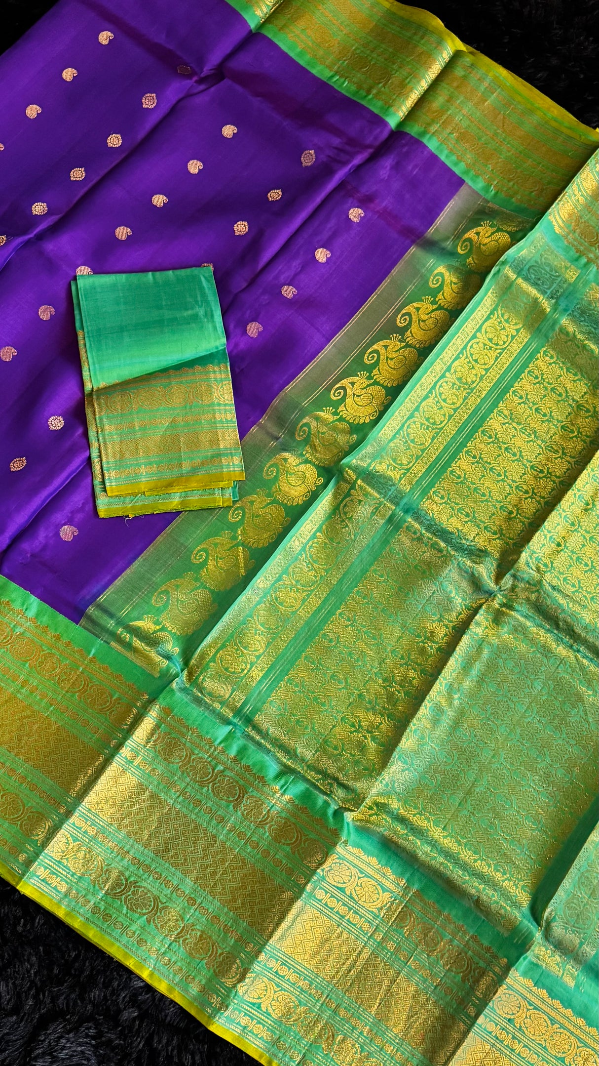 Purple/Green Gadwal Handloom Pure Silk