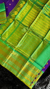 Purple/Green Gadwal Handloom Pure Silk