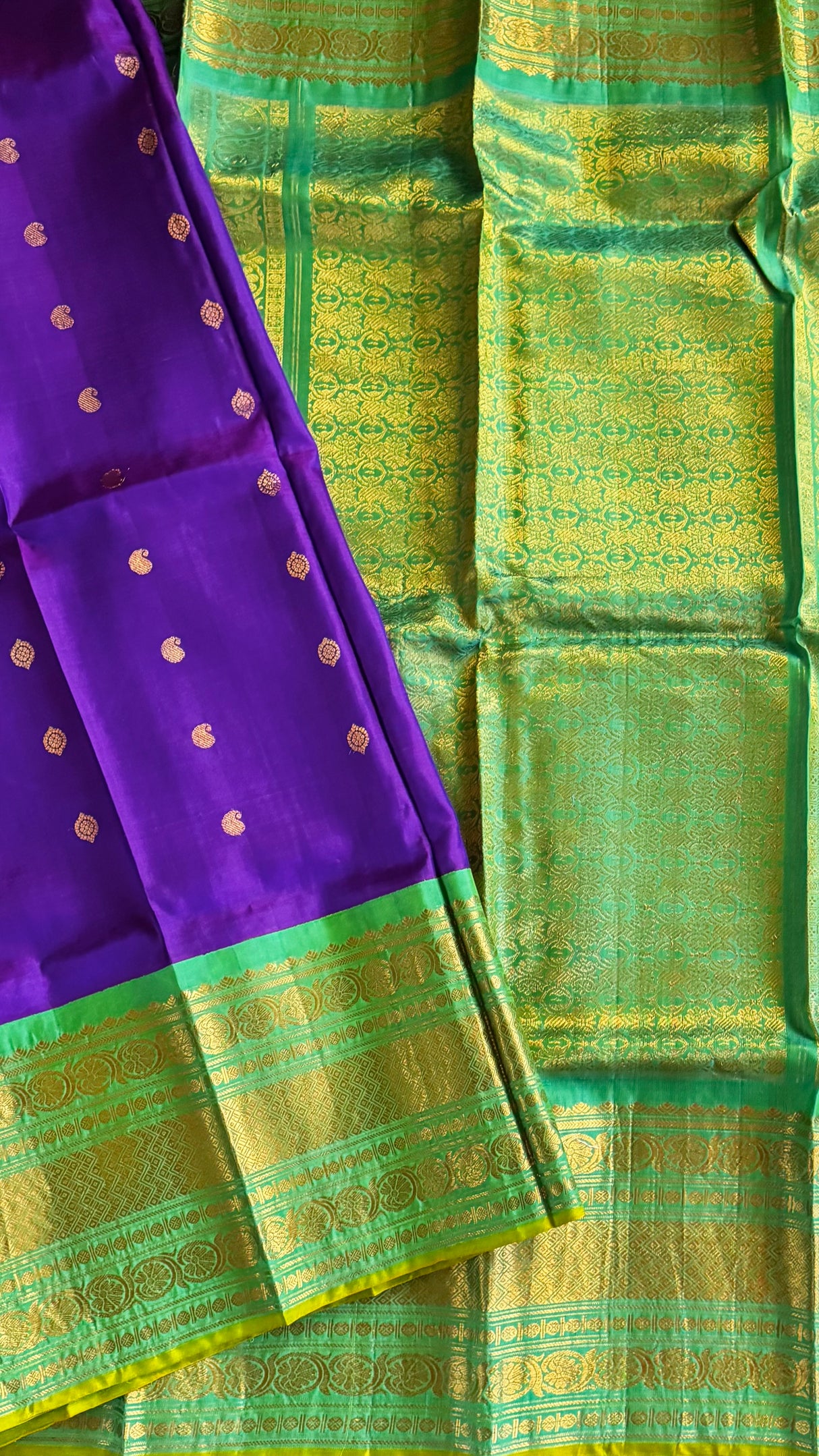 Purple/Green Gadwal Handloom Pure Silk