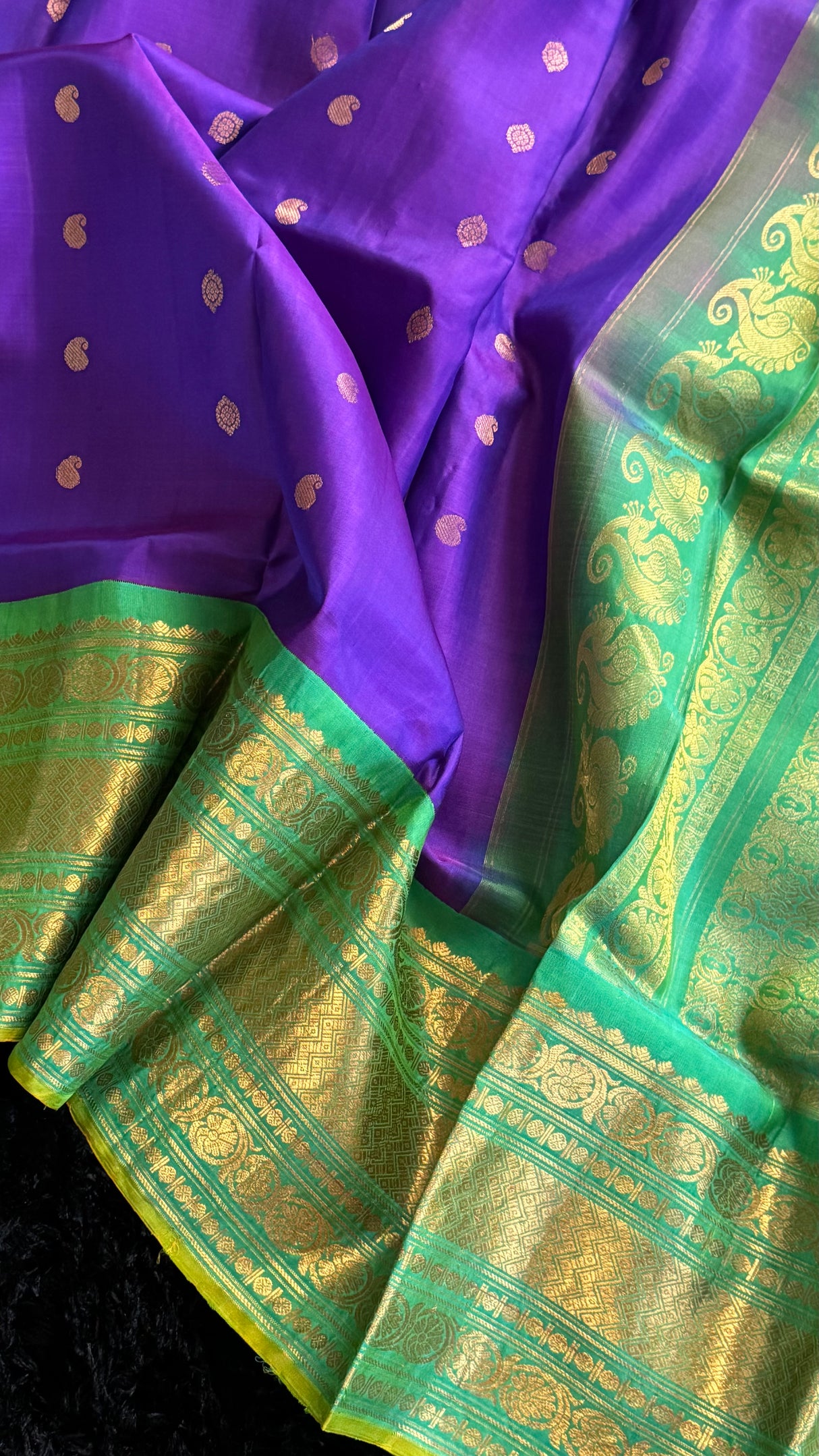 Purple/Green Gadwal Handloom Pure Silk