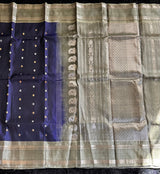Dark Blue/Grey Gadwal Handloom Pure Silk