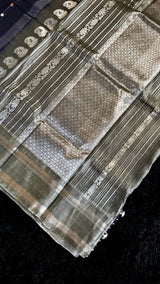 Dark Blue/Grey Gadwal Handloom Pure Silk