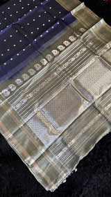 Dark Blue/Grey Gadwal Handloom Pure Silk