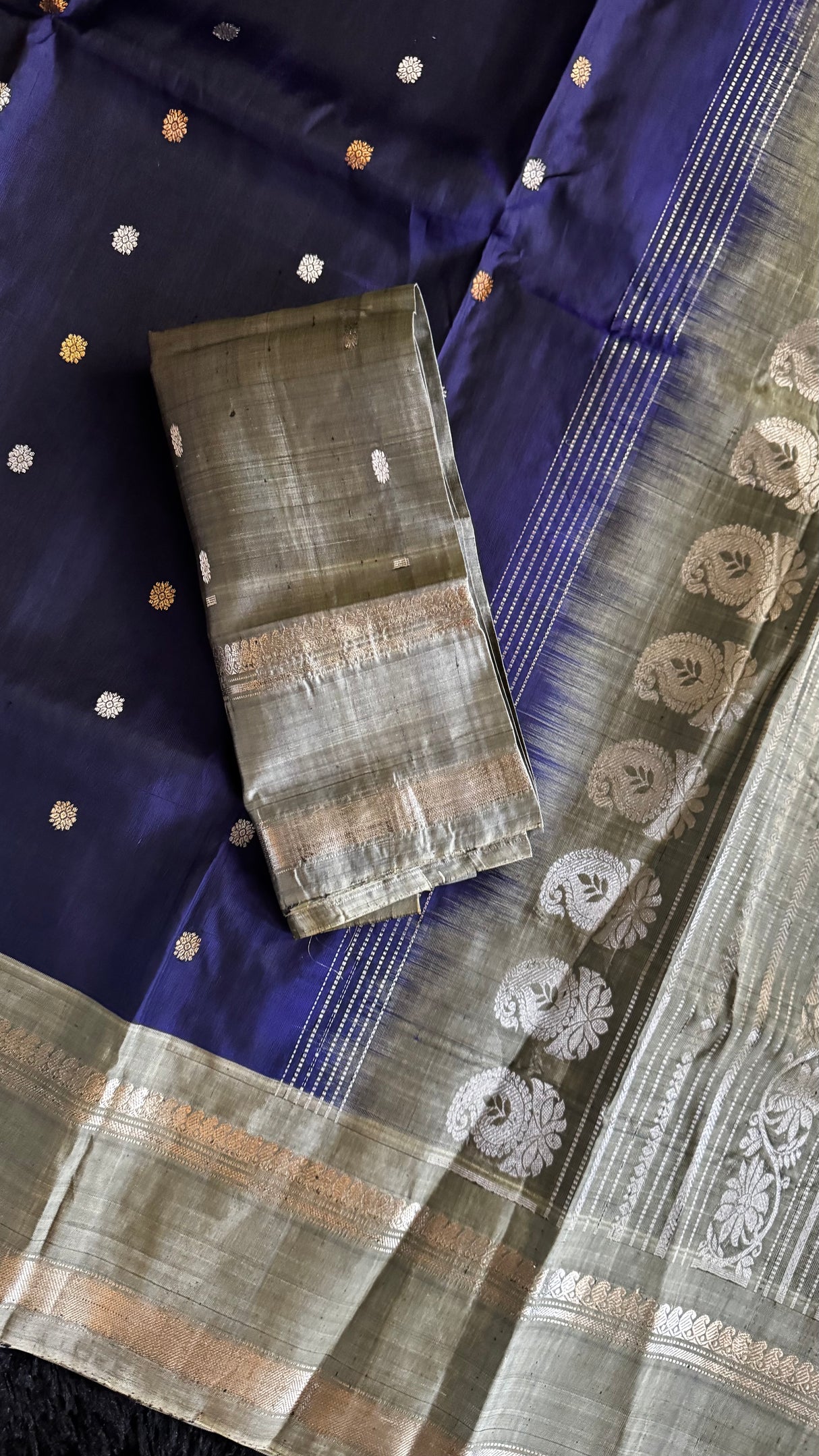 Dark Blue/Grey Gadwal Handloom Pure Silk