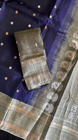 Dark Blue/Grey Gadwal Handloom Pure Silk