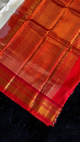 Cream/Orange Gadwal Handloom Pure Silk