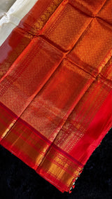 Cream/Orange Gadwal Handloom Pure Silk