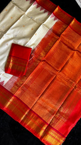 Cream/Orange Gadwal Handloom Pure Silk