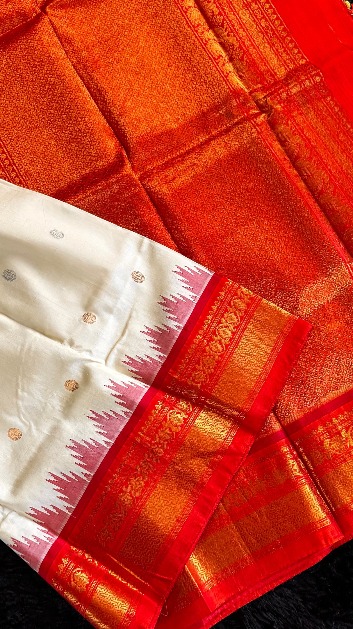 Cream/Orange Gadwal Handloom Pure Silk