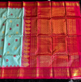 Turquoise/Reddish Pink Gadwal Handloom Pure Silk