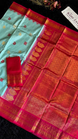 Turquoise/Reddish Pink Gadwal Handloom Pure Silk